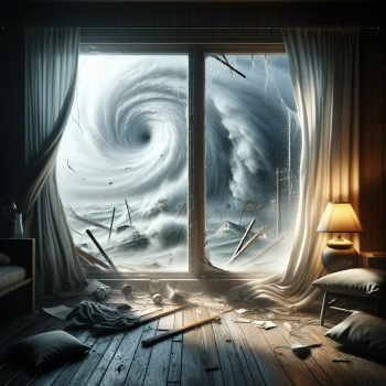 Image of a hurricane coming through a sliding door
